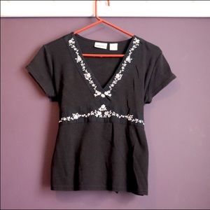 Vintage Black Embroidered Wrap T-Shirt